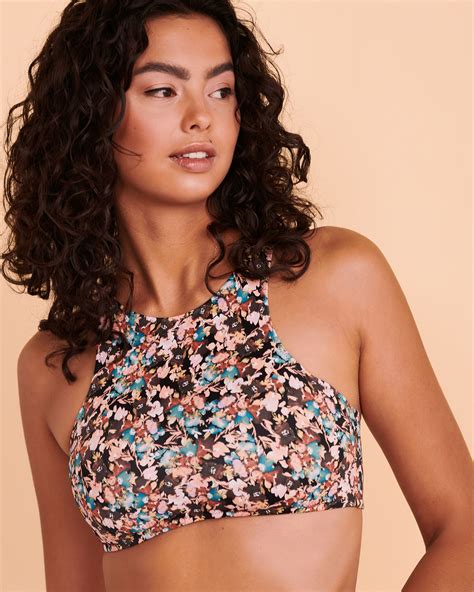 ROXY ACTIVE High Neck Bikini Top - Retro floral | Bikini Village