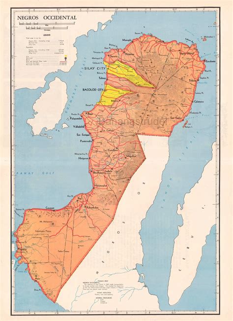 Negros Occidental, Philippines - RARE Large Vintage 1959 Map - Bacolod City - Silay City ...