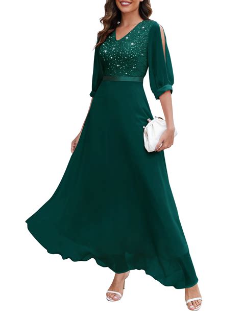 Wedtrend Dark Green Women's Sequin Cocktail Dress 3/4 Sleeve Wedding ...