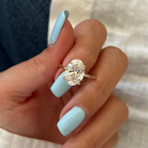 3.5 Carat Oval Lab Grown Diamond Ring: 14k Yellow Gold Minimalist ...