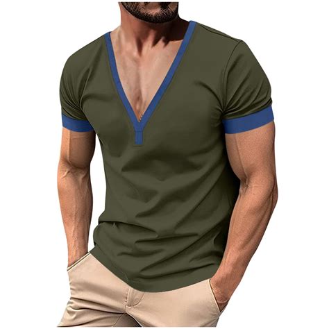 Iugvhana Mens V-Neck Shirts Short Sleeve T-Shirts Casual Solid Color ...