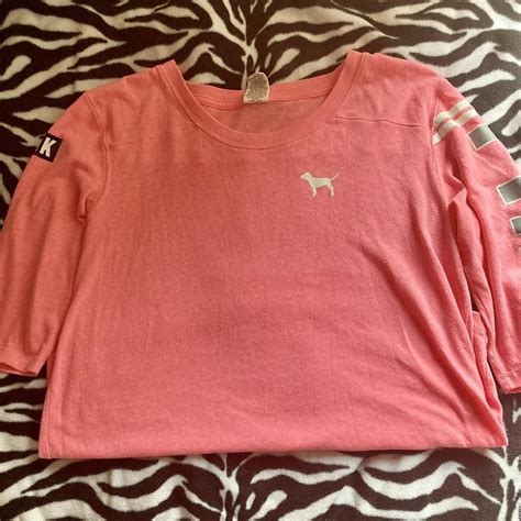 VS PINK neon pink t-shirt With white and grey... - Depop