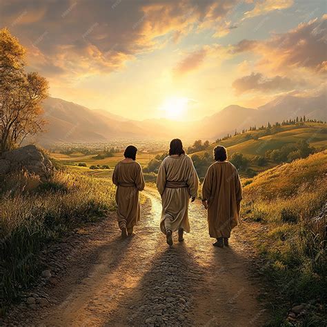 Jesús camina junto a sus discípulos en el camino de Emaús | Imagen ...