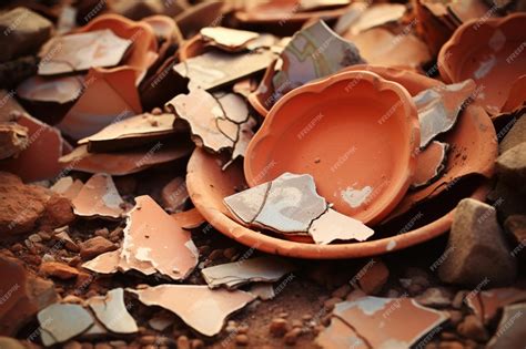 Broken pottery shards in the dirt Grunge old paper texture Grunge ...