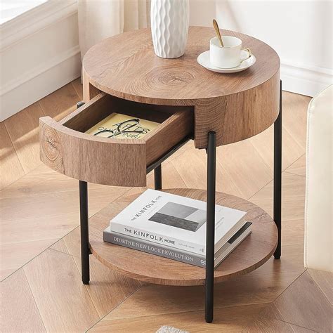 WhizMax Round End Table Wood Side Table with Drawer Farmhouse Circle ...