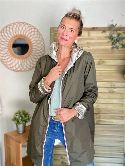 Imperméable Réversible Rembourré LOUISON LONG - Kaki/Doré - LAURA JO