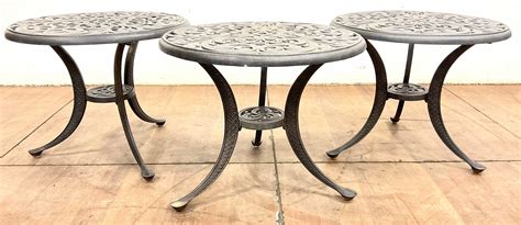 Lot - (3pc) Traditional Style Steel Patio Accent Tables