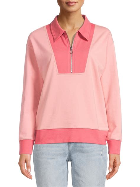 Time & Tru Women's Pullover Quarter-Zip Sweatshirt, Cotton-Blend ...