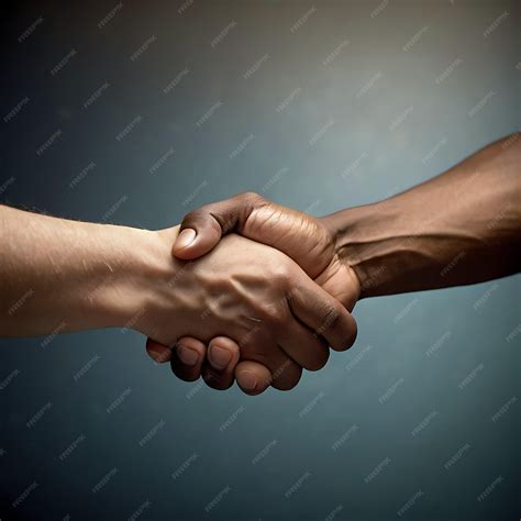 Two People Shaking Hands In Front Of A Blue Background | Premium AI ...