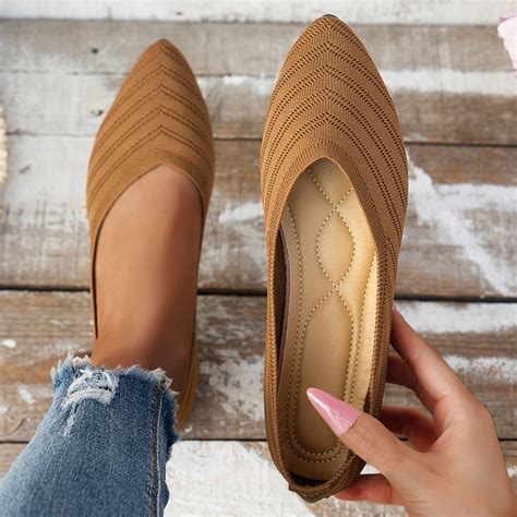 Aloohaidyvio Women's Flats Pointed Toe Ballet Shoes Knit Dress Shoes ...
