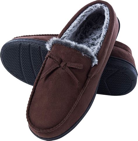 DL Men-Moccasin-Slippers-Indoor-Outdoor, Suede Mens House Slippers with ...