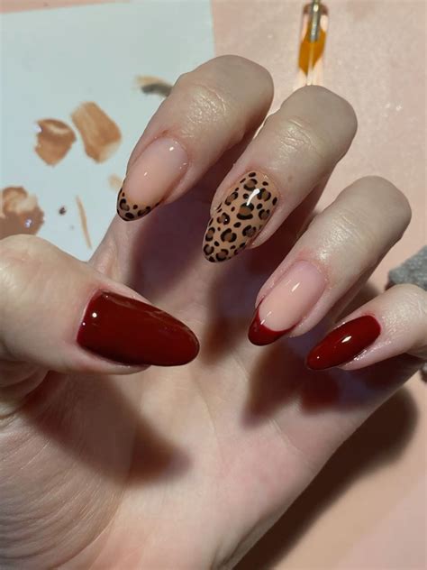 red cheetah print nails french tips 💋🐆 in 2025 | Cheetah print nails ...