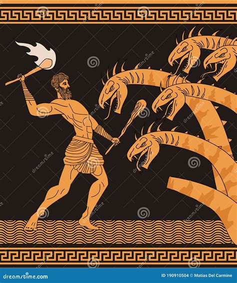 Black and Orange Ceramic with Hercules Fighting the Hydra Stock Vector ...