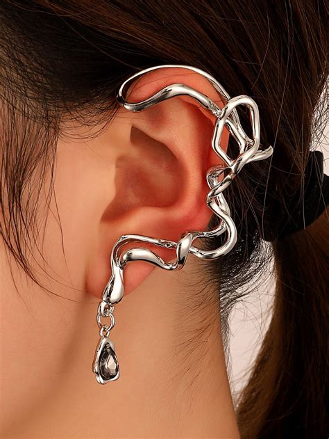 Water Drop Decor Ear Climber | Ear cuff jewelry, Ear wrap earrings, Ear ...