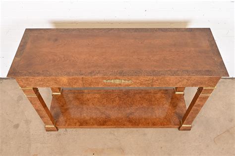 Baker Furniture Neoclassical Burl Wood and Mounted Brass Console or ...
