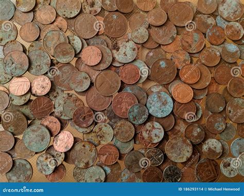 A Pile Of Old, Tarnished, Corroded British Copper Coins Editorial Image ...