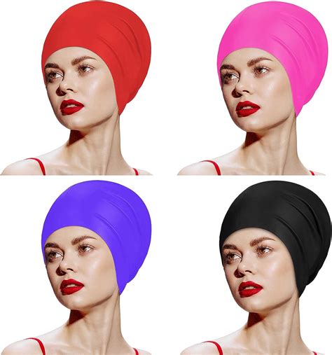 Amazon.com : Sintuff 4 Pcs Extra Large Swim Cap for Braids and ...