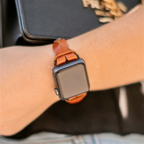Slim Brown Leather Apple Watch Band: Adjustable iWatch Bracelet