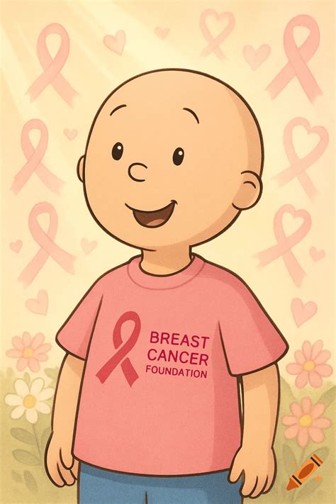 Cartoon character Caillou in a pink breast cancer awareness shirt with ...