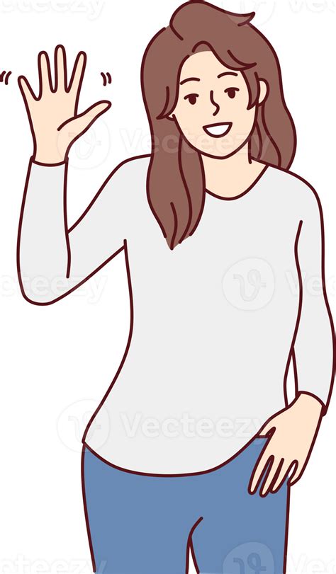 Smiling woman waving saying hello 21478211 PNG