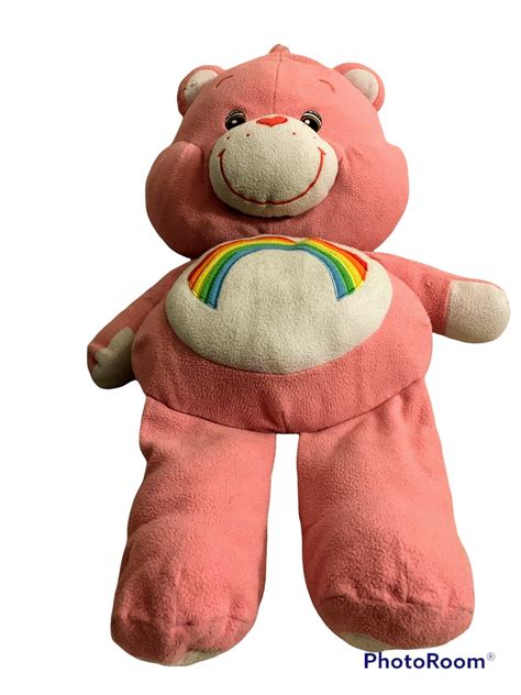 Pink Care Bears Cheer Bear Plush Rainbow 2002 Jumbo With Tags 27 Inch ...