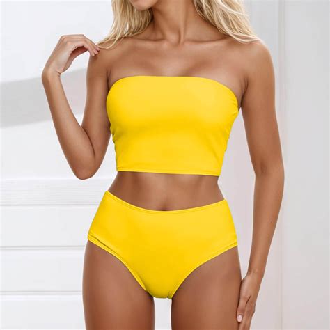 Women's Strapless Bikini Set Off The Shoulder Two Piece Swimsuit High ...