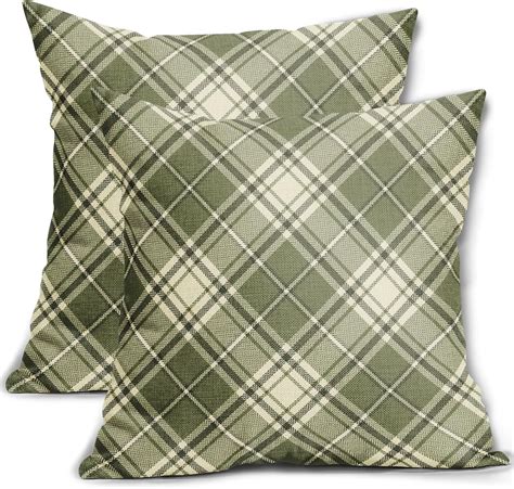 Sage Green Plaid Pillow Covers 20x20 Inch Sage Green and Beige Buffalo ...