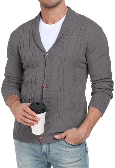 MLANM Men Cardigans V Neck Casual Knitted Sweaters Buttons Warm Jumpers ...