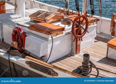 Helm Of A Boat, Vintage Wooden Navigation Panel With Steering Wheel ...