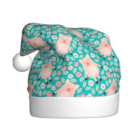 Daiia Pig And Flower Print Christmas Knitted Beanie Hat, Large Knit Hat Xmas Small Gifts For Men ...