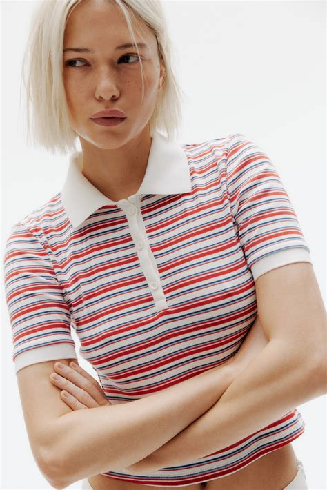 Women's Red/white striped Cotton polo shirt | H&M CA
