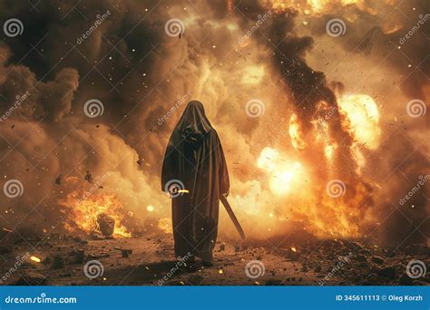 Scary Grim Reaper With Sharp Scythe In Hell With Dramatic Background ...