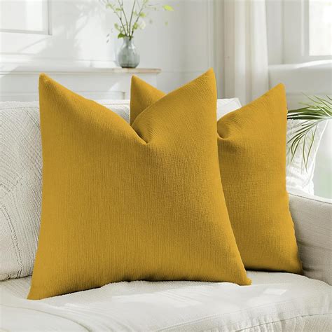 Amazon.com: HAUSSY Mustard Yellow Throw Pillow Covers 16x16 Inch Set of ...