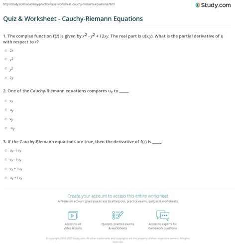 Quiz & Worksheet - Cauchy-Riemann Equations | Study.com