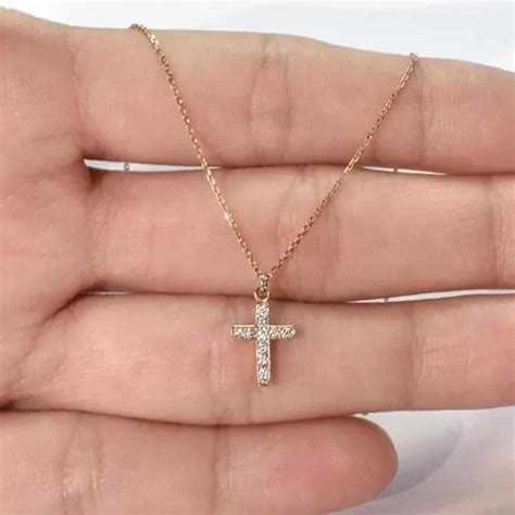 14k Gold Diamond Cross Necklace Cross Pendant Necklace For Sale at 1stDibs