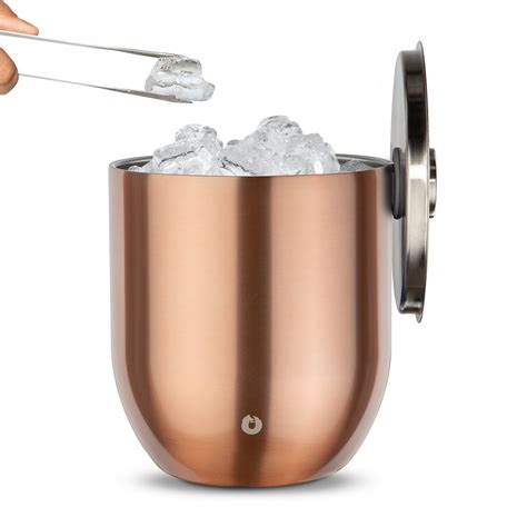 Insulated Stainless Steel Ice Bucket + Lid and Tongs // Marble (Gold ...