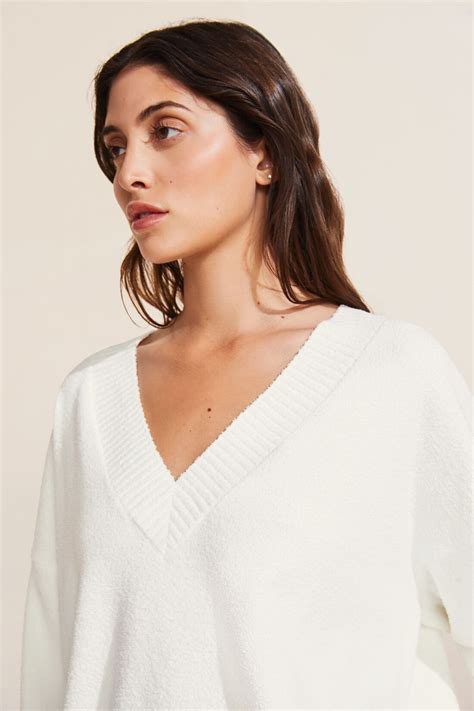 Recycled Boucle Boyfriend Oversized V-Neck Sweater - Eberjey