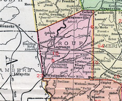 Troup County, Georgia, 1911, Map, LaGrange, West Point, Hogansville ...