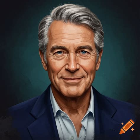 Illustrative portrait of an older man with gray hair and blue eyes ...