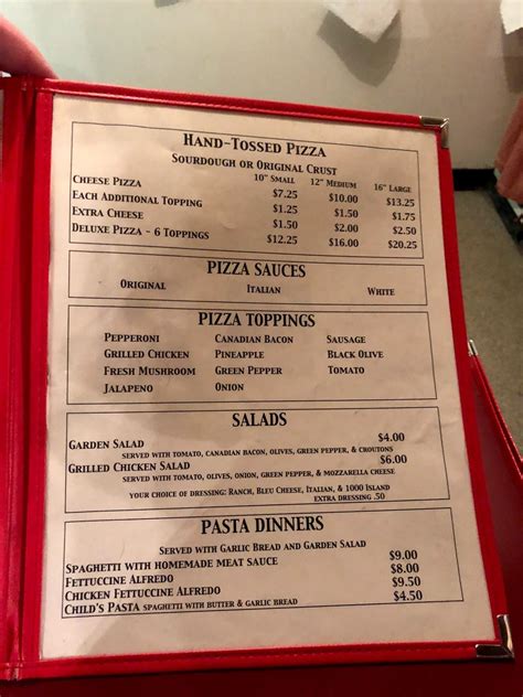 Menu at Pizza Barn, Parowan
