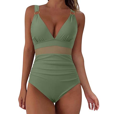 GEWSEY One Piece Swimsuit Women High Waisted Deep Vneck Color Block ...