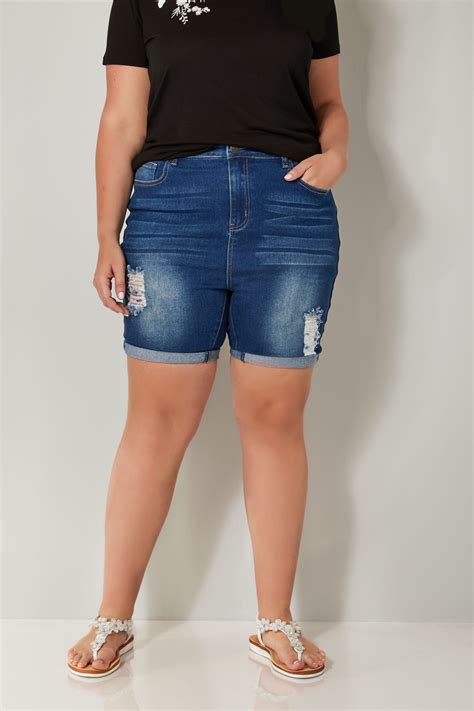 Plus Size Denim Shorts | Yours Clothing | Ripped shorts, High waisted ...