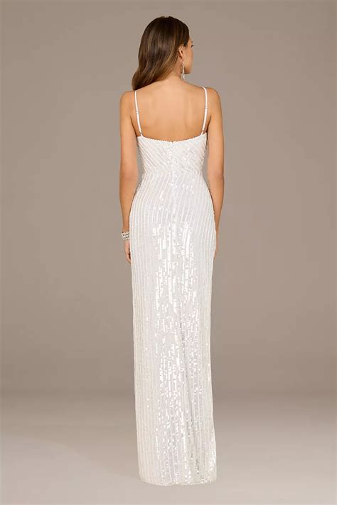 Lara Tiffany Beaded Cowl Neck Sheath Wedding Dress | David's Bridal