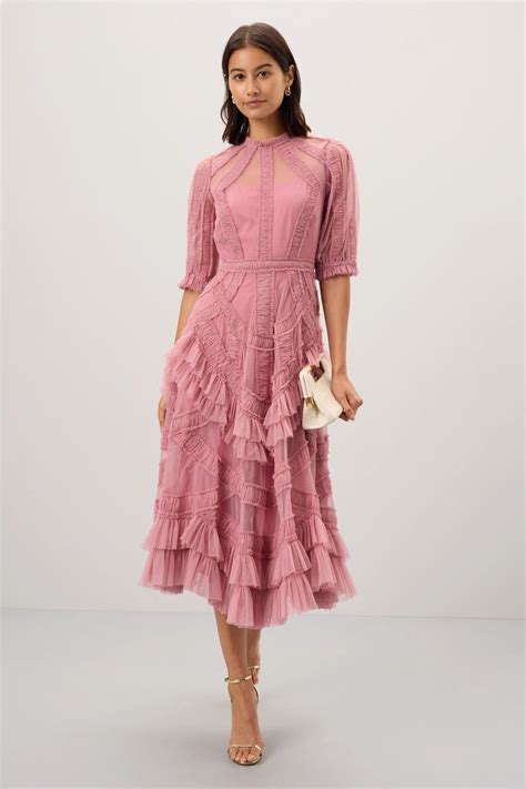 High Neck Puff Sleeve Ruffle Tiered Dress by Ieena for Mac Duggal ...