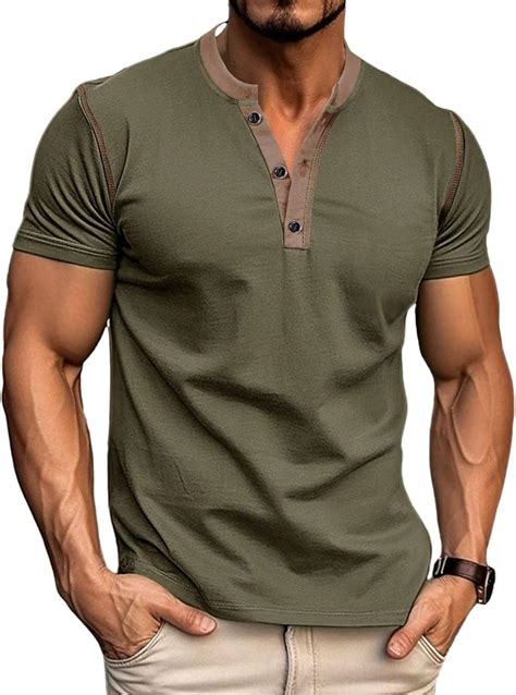 Men's Casual Henley Shirts Classic Button Cotton Short Sleeve T-Shirt ...