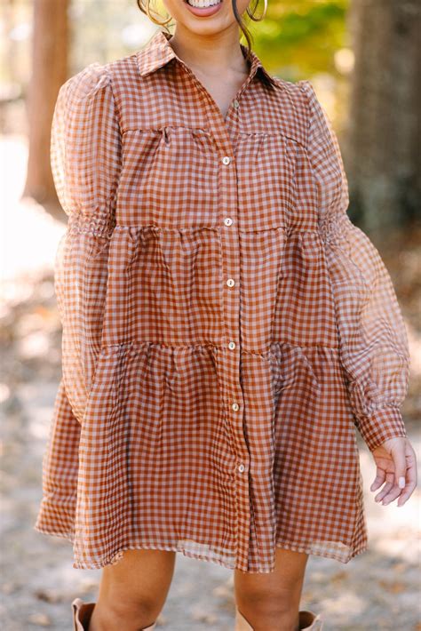 Take The Leap Butterscotch Brown Plaid Dress – Shop the Mint