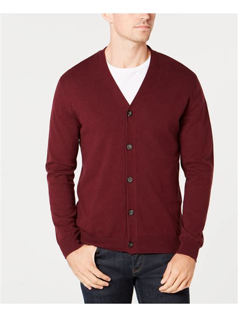 CLUBROOM Mens Burgundy Classic Fit Button Down Cotton Cardigan Sweater ...