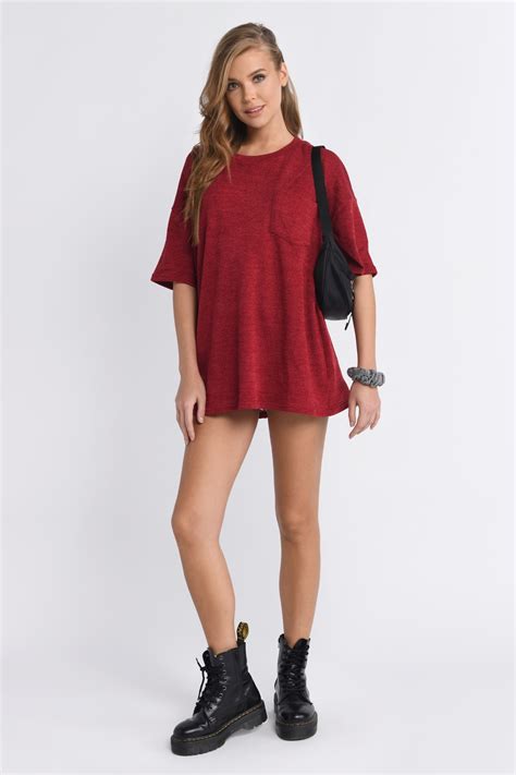 Kendall Short Sleeve T-Shirt Dress in Red - $52 | Tobi US