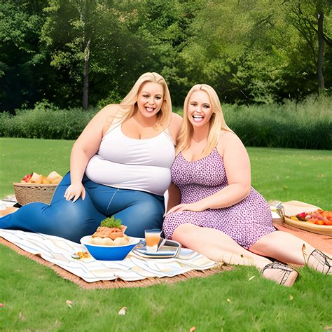 large overweight plus size thick blonde girl enjoying picknick with family - Arthub.ai