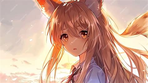 Premium Photo | Cute anime fox girl wallpaper